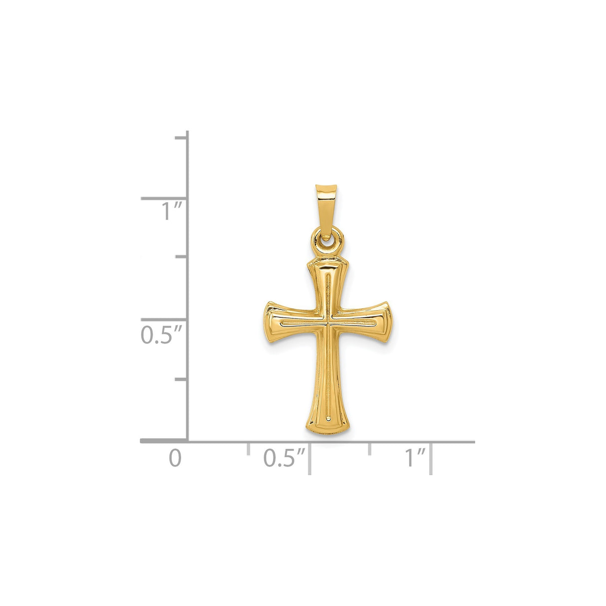 14k Yellow Gold Cross Pendant with Flared Beveled Design, Christian Charm for Men or Women