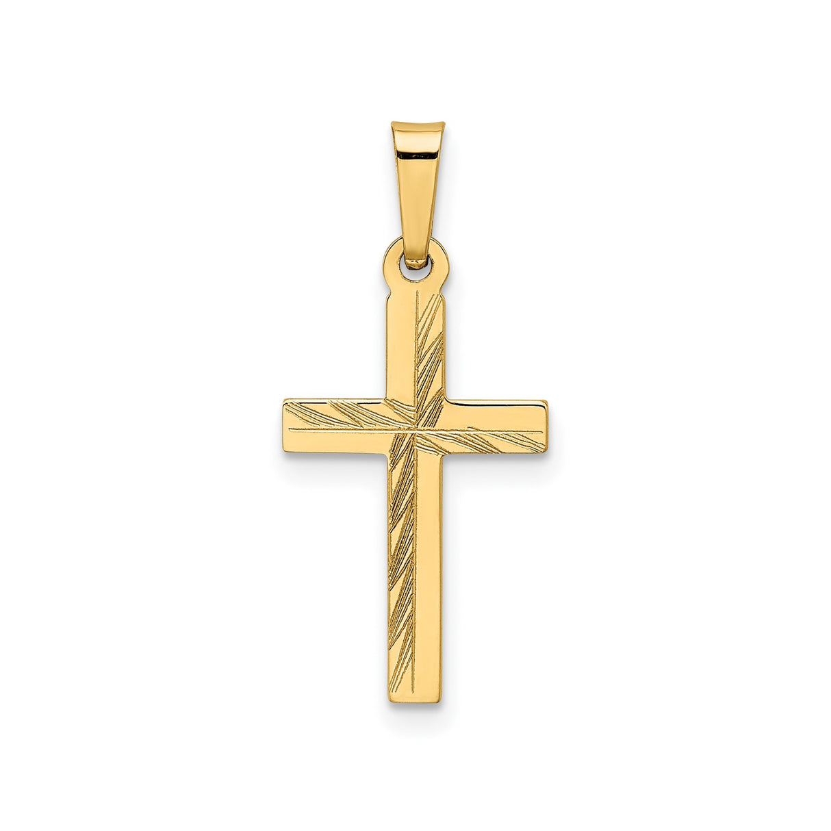 14k Yellow Gold Cross Pendant with Etched Diagonal Design, Christian Religious Jewelry