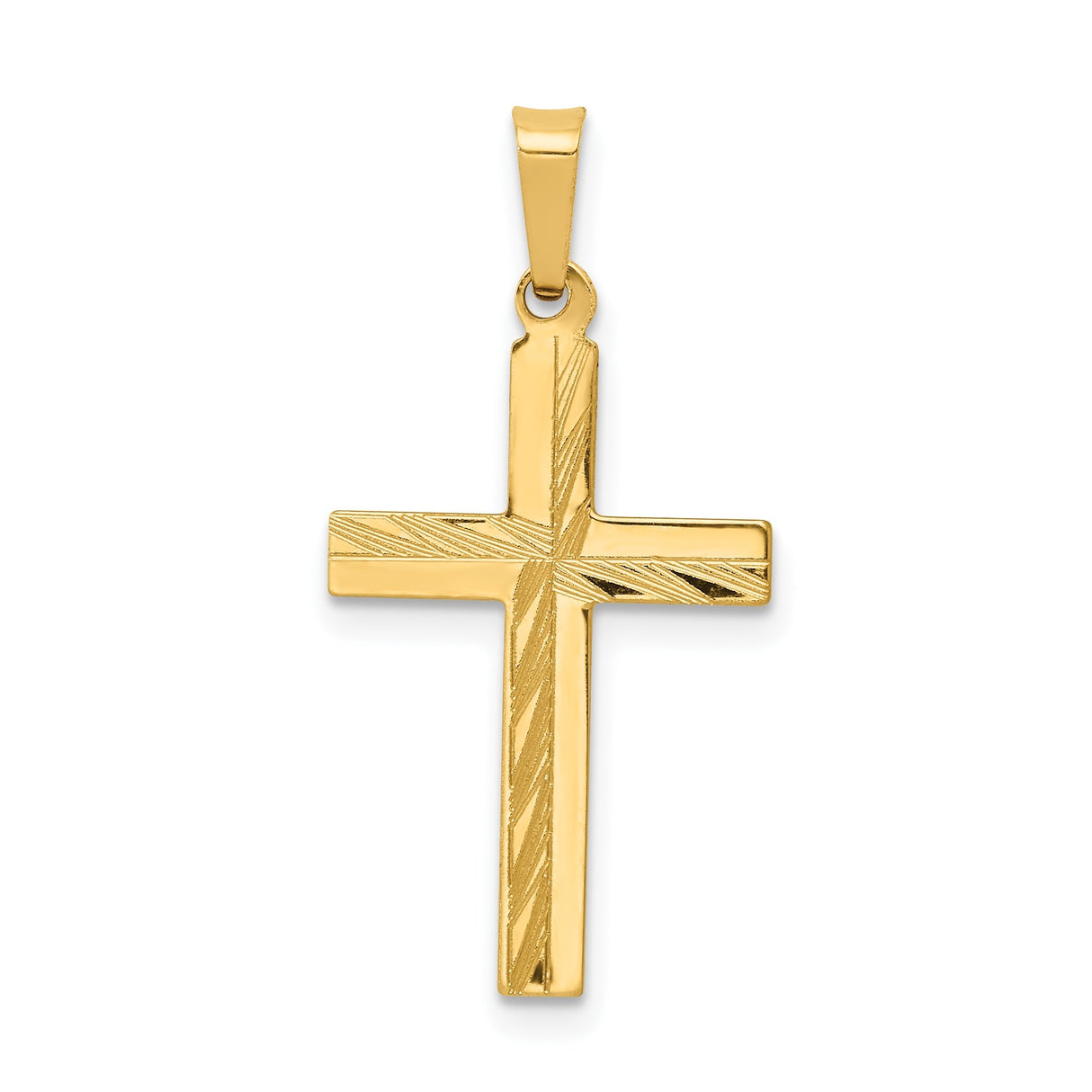 14k Yellow Gold Cross Pendant with Diagonal Accents, Classic Latin Design