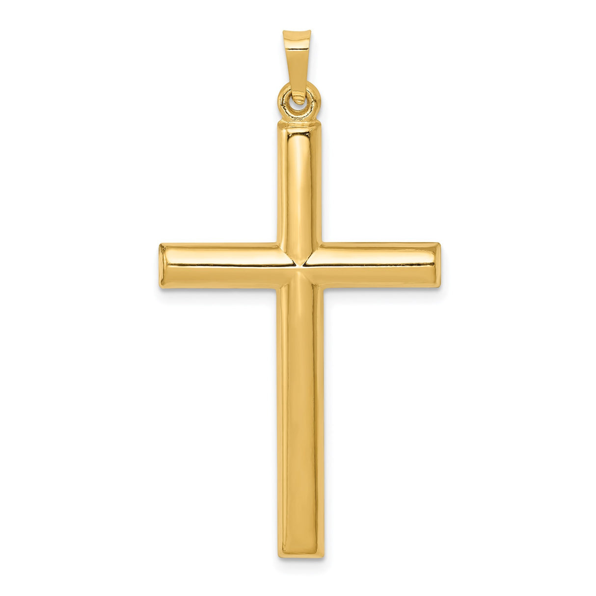 14k Yellow Gold Cross Pendant, Polished Tubular Latin Cross, Classic Christian Jewelry