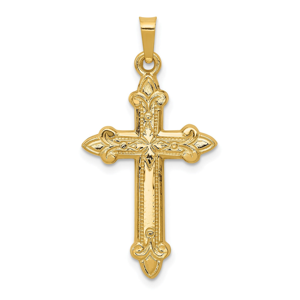 14k Yellow Gold Cross Pendant with Filigree Detailing, Ornate Christian Religious Jewelry