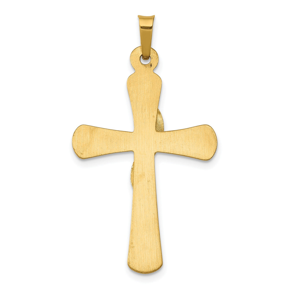 14k Two-Tone Gold Cross Pendant with Polished Log-Style Design and White Gold Ribbon Accent