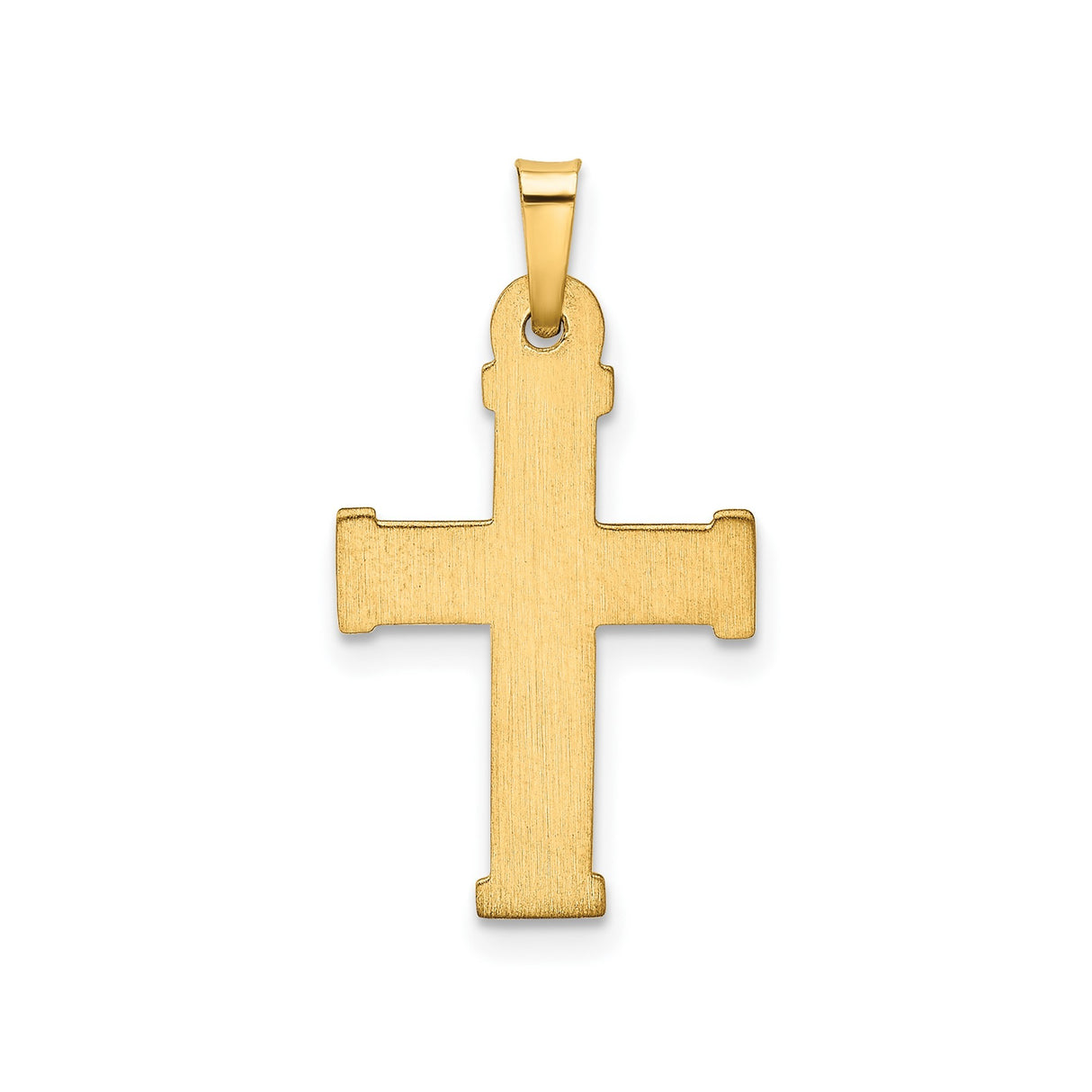 14k Yellow Gold Cross Pendant with Textured Center and Polished Edges, Christian Symbol
