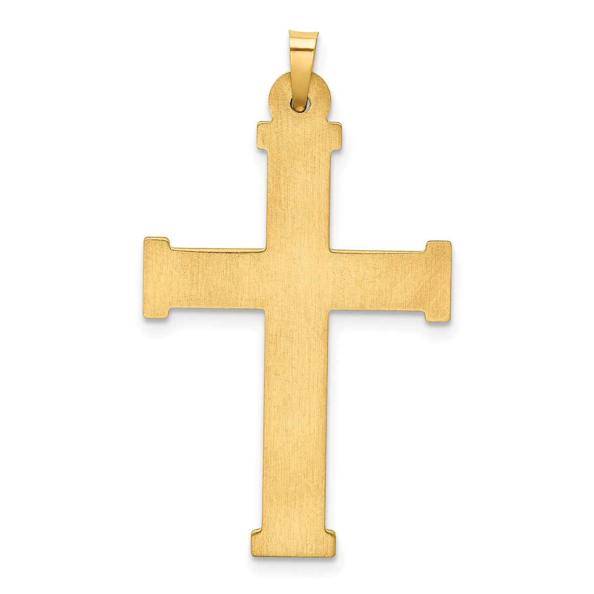 14k Yellow Gold Cross Pendant with Textured Design and Beveled Edges for Men