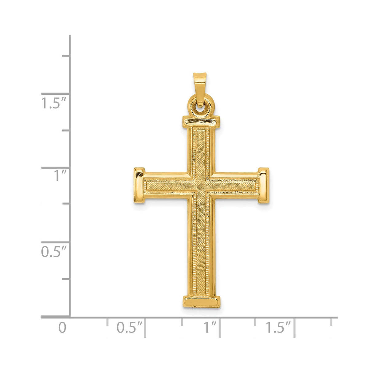 14k Yellow Gold Cross Pendant with Textured Design and Beveled Edges for Men