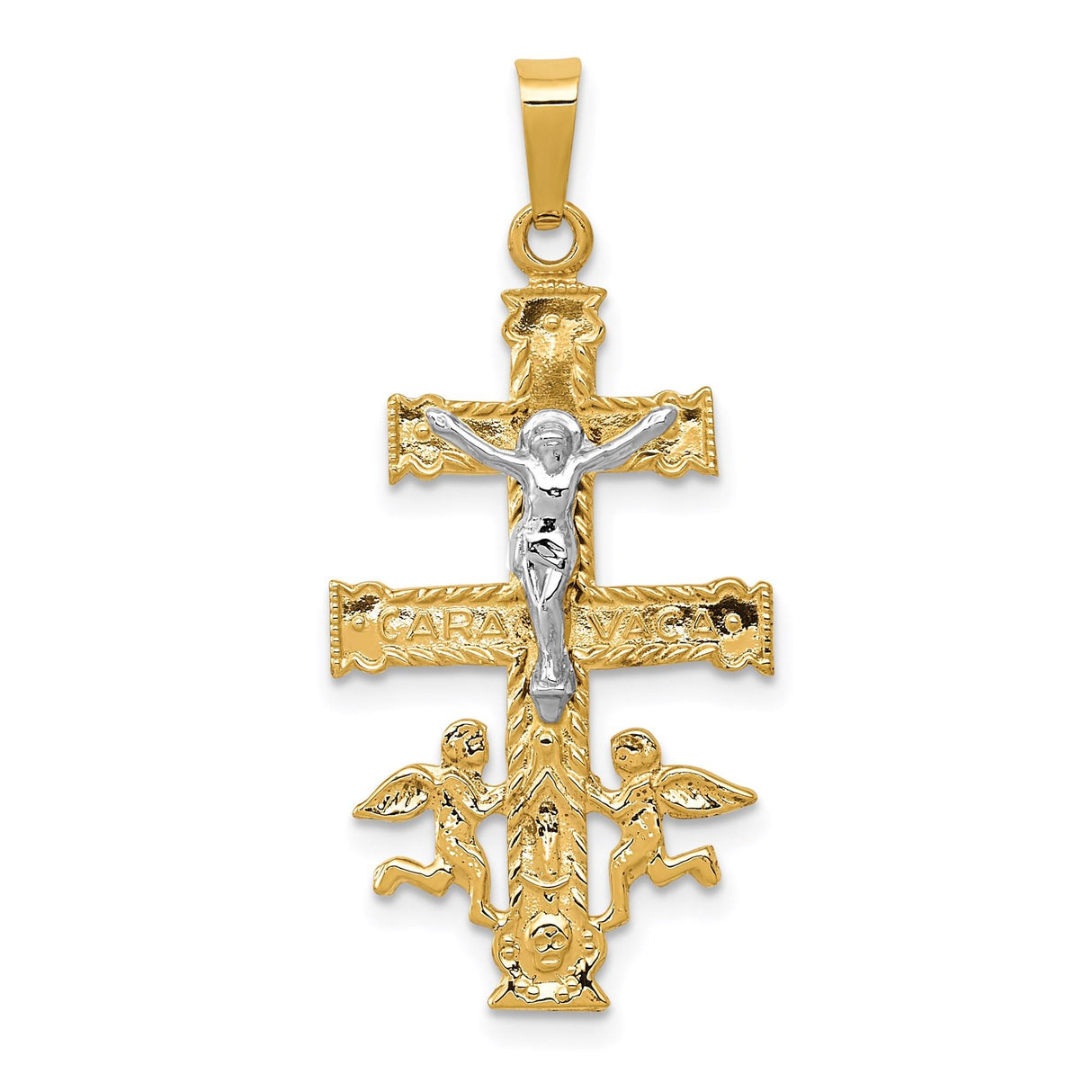 14k Two-Tone Gold Caravaca Crucifix Cross Pendant, Catholic Religious Jewelry for Men and Women