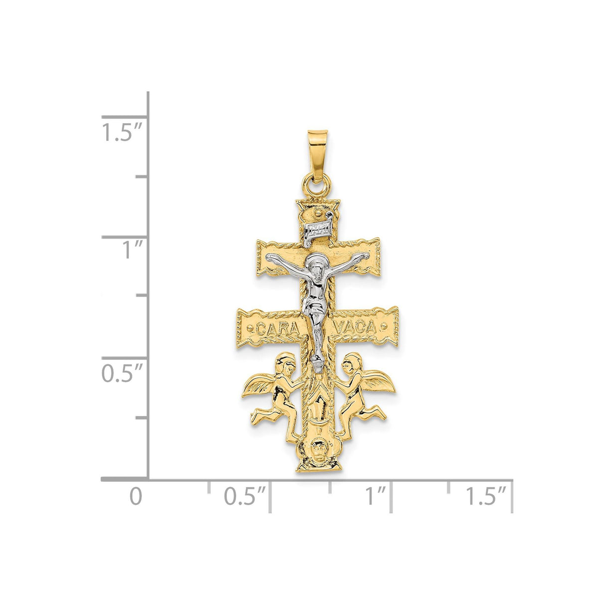 14k Multi-Tone Gold Caravaca Crucifix Pendant with Jesus, Catholic Religious Jewelry
