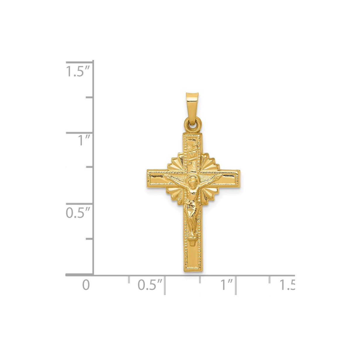14k Yellow Gold Crucifix Pendant with INRI Latin Cross and Beaded Border