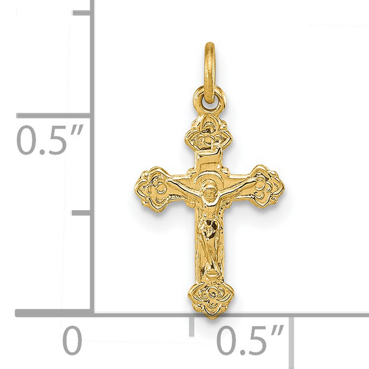 14k Yellow Gold Crucifix Cross Pendant with INRI Design, Catholic Religious Jewelry