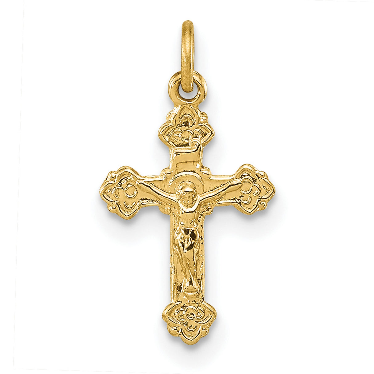 14k Yellow Gold Crucifix Cross Pendant with INRI Design, Catholic Religious Jewelry