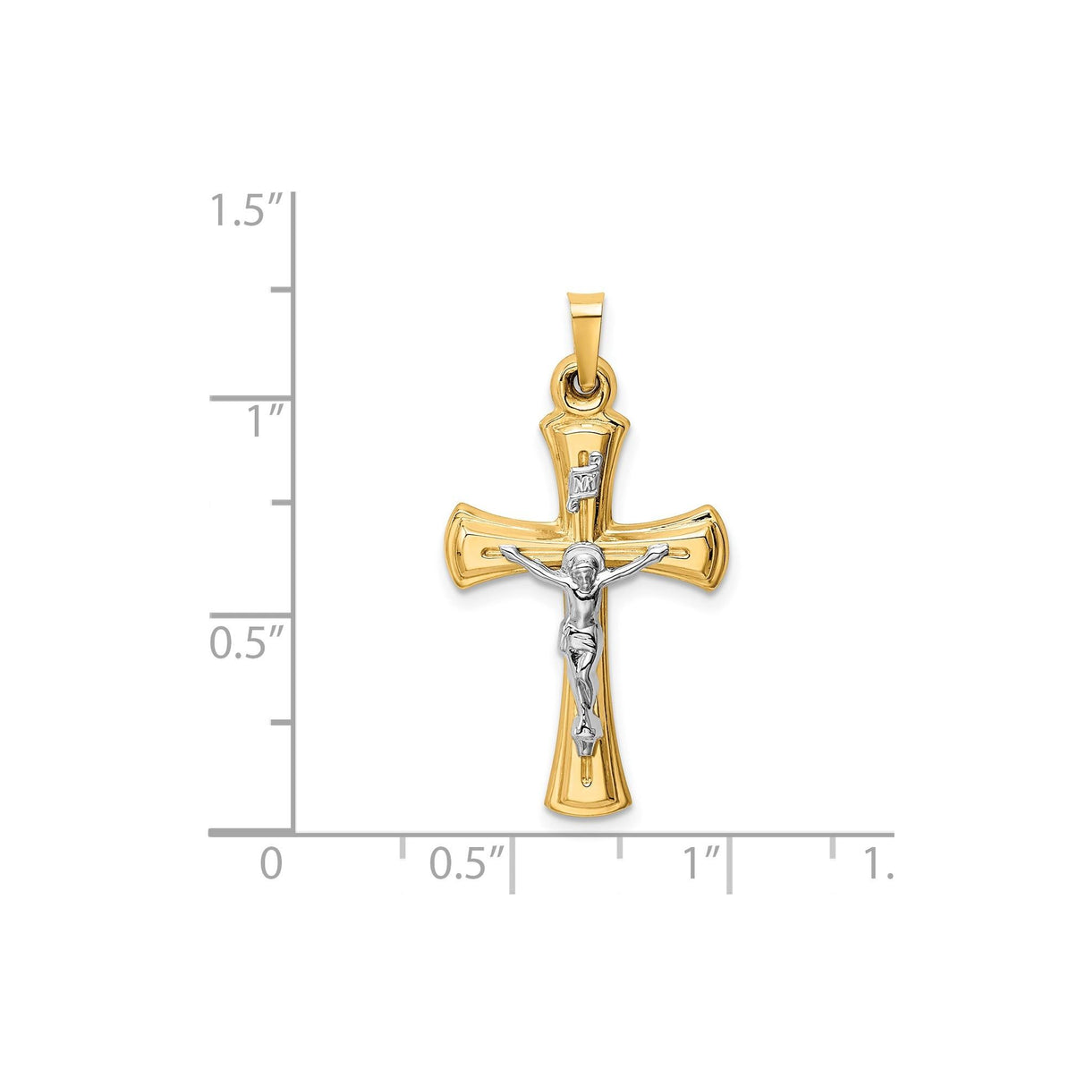 14k Two-Tone Gold Crucifix Pendant with Sculpted Jesus and INRI Religious Charm