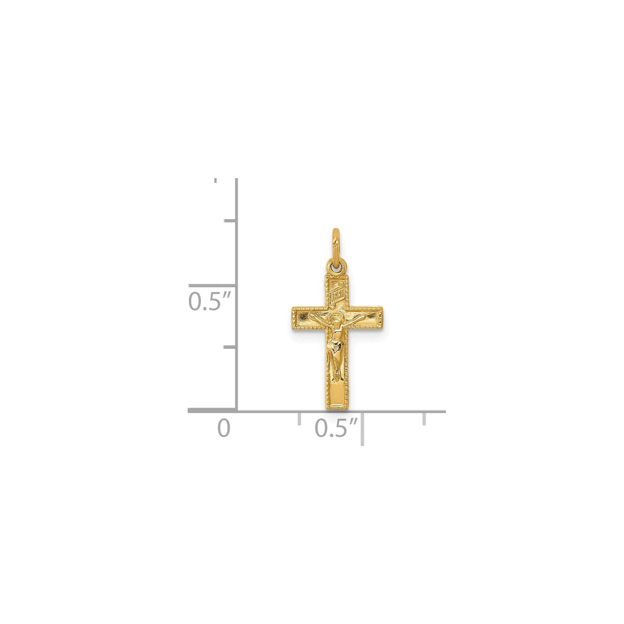 14k Yellow Gold Crucifix Cross Pendant with INRI Symbol, Religious Catholic Charm