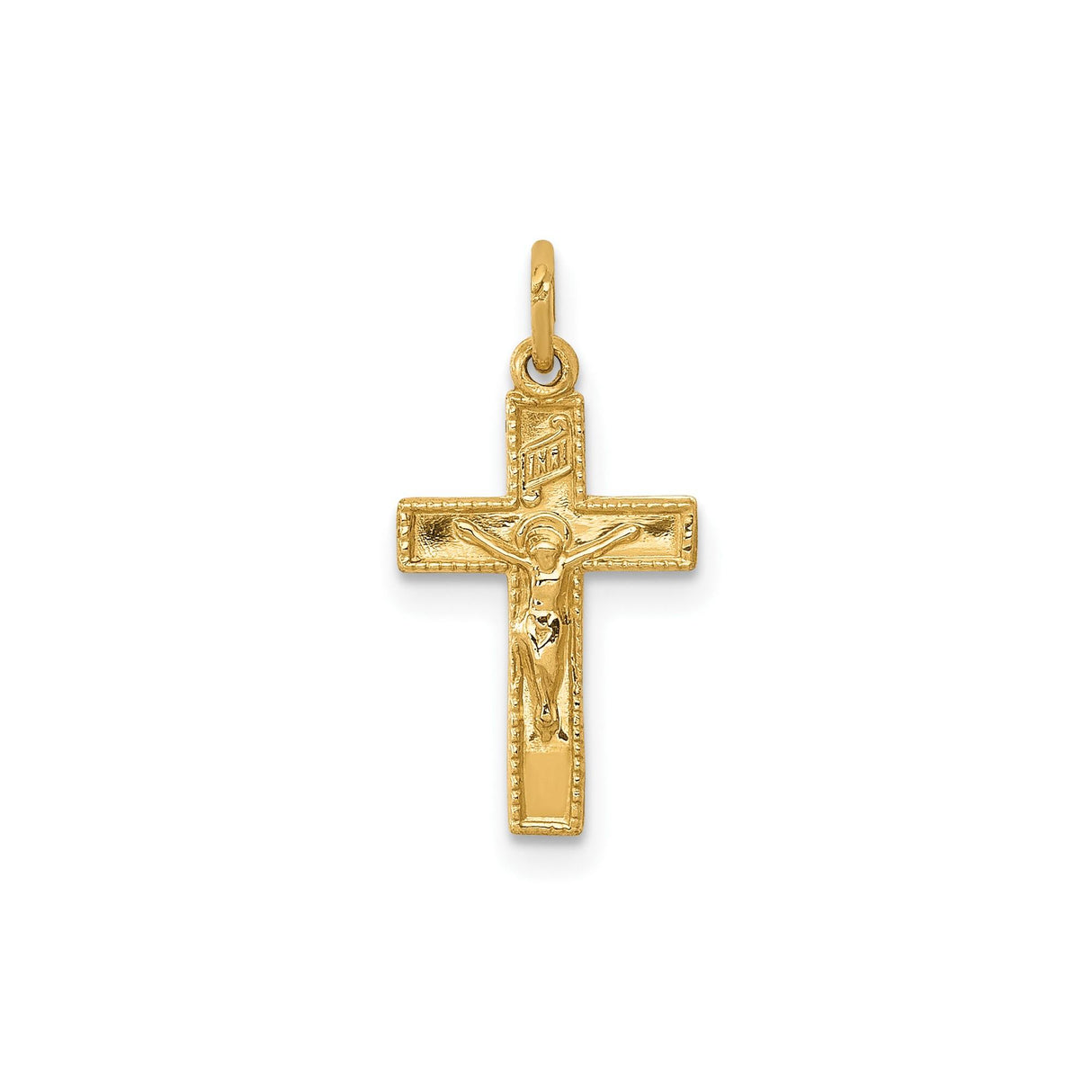 14k Yellow Gold Crucifix Cross Pendant with INRI Symbol, Religious Catholic Charm