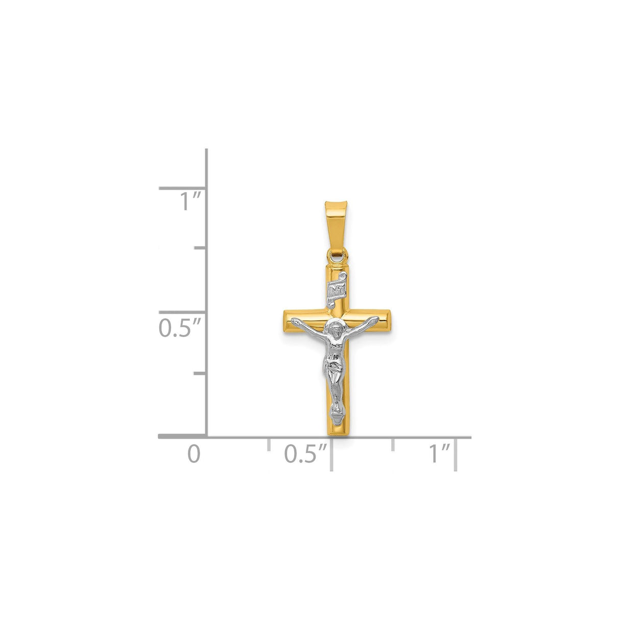 14k Two-Tone Gold Crucifix Cross Pendant, Latin Style with INRI Detail, Religious Charm