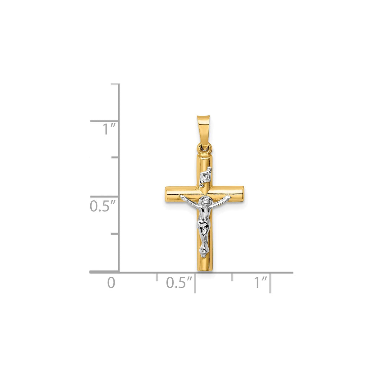 14k Multi-Tone Gold Latin Crucifix Pendant with INRI Jesus Charm, Religious Cross Jewelry