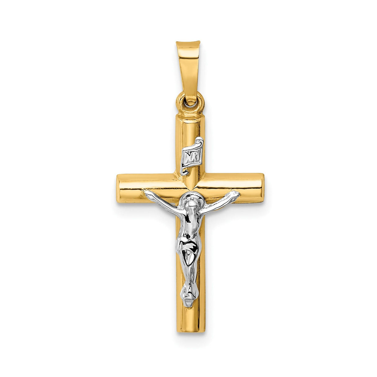 14k Multi-Tone Gold Latin Crucifix Pendant with INRI Jesus Charm, Religious Cross Jewelry