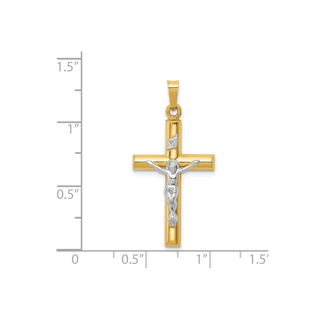 14k Two-Tone Gold Crucifix Pendant with INRI and Jesus Figure, Latin Christian Cross