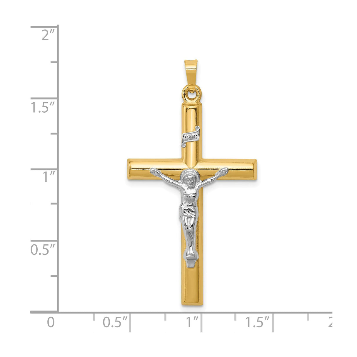 14k Multi-Tone Gold Crucifix Cross Pendant with INRI Jesus Figure, Religious Style