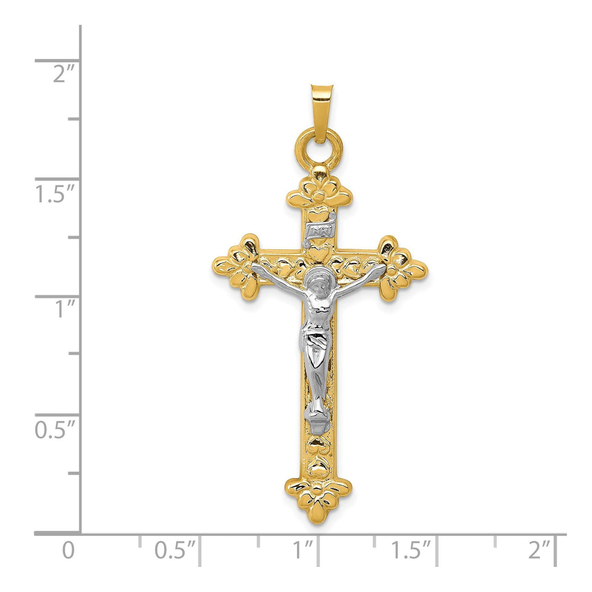 14k Two-Tone Gold Crucifix Cross Pendant with Fleur de Lis Design for Men and Women