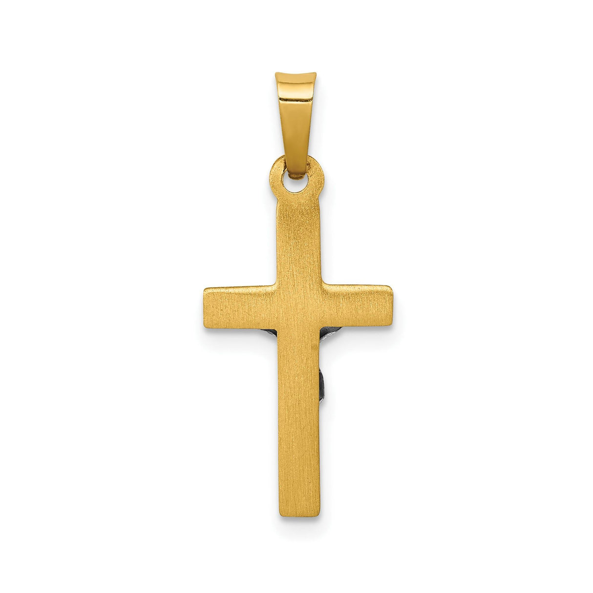 14k Two-Tone Gold Crucifix Pendant with INRI Emblem and Detailed Jesus Figure