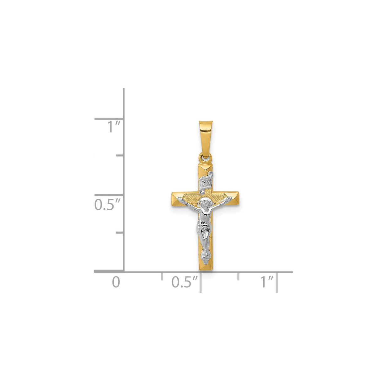14k Two-Tone Gold Crucifix Cross Pendant, INRI Latin Christian Religious Charm