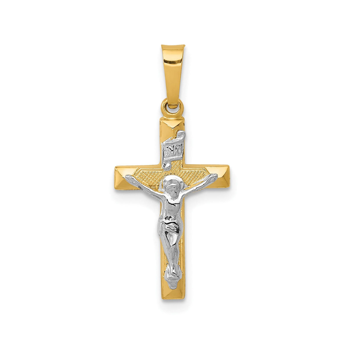 14k Two-Tone Gold Crucifix Cross Pendant, INRI Latin Christian Religious Charm
