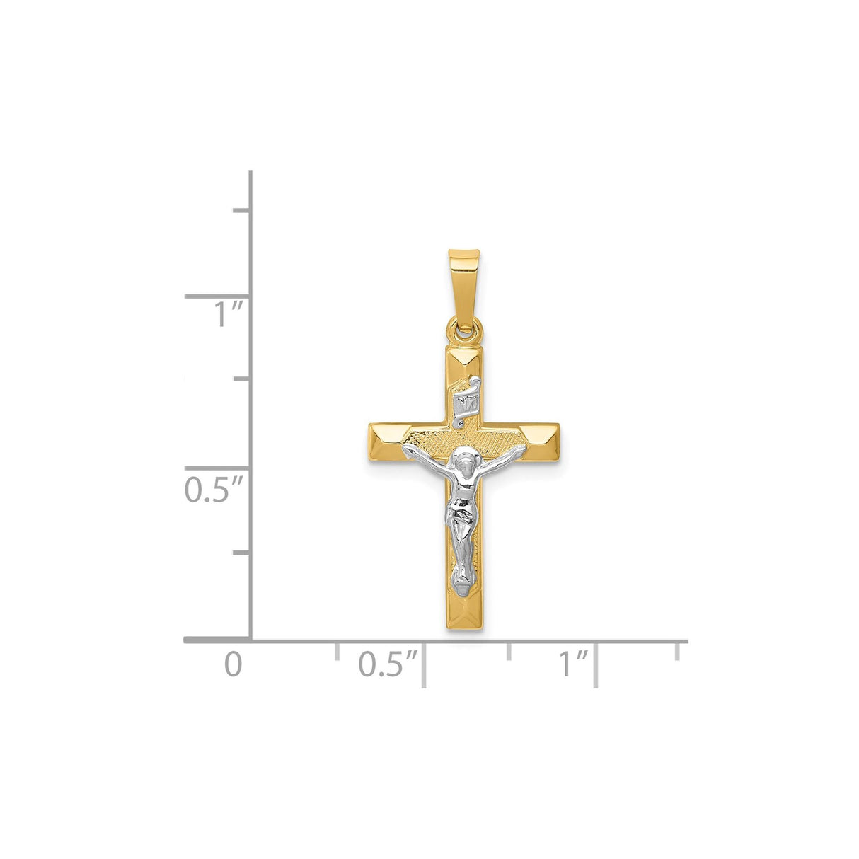 14k Multi-Tone Gold Crucifix Pendant, INRI Latin Cross Religious Charm for Men and Women
