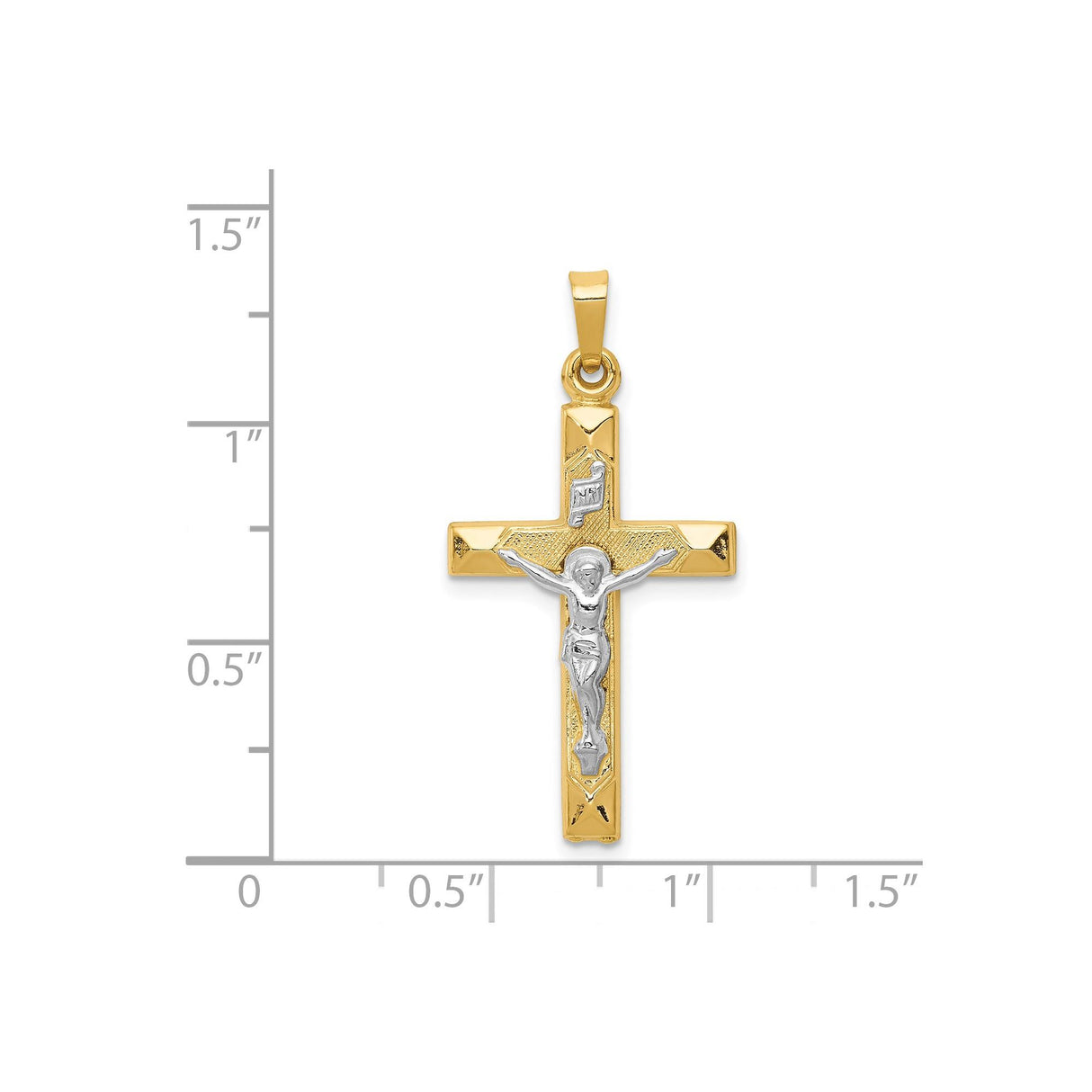 14k Multi-Tone Gold Crucifix Cross Pendant with INRI Inscription Religious Charm