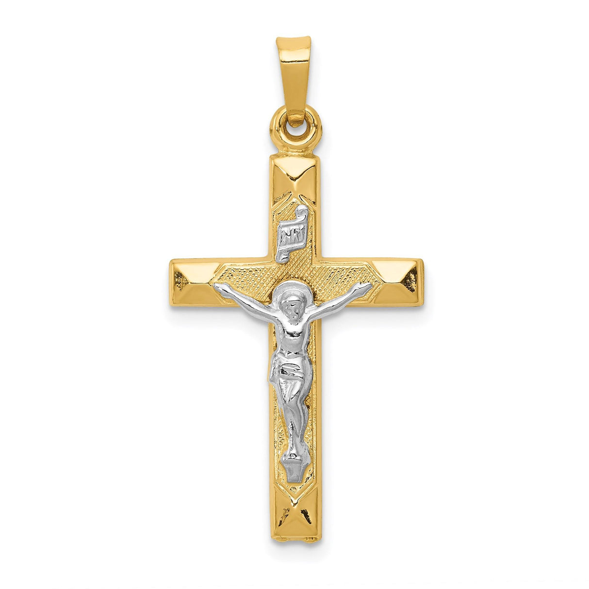 14k Multi-Tone Gold Crucifix Cross Pendant with INRI Inscription Religious Charm