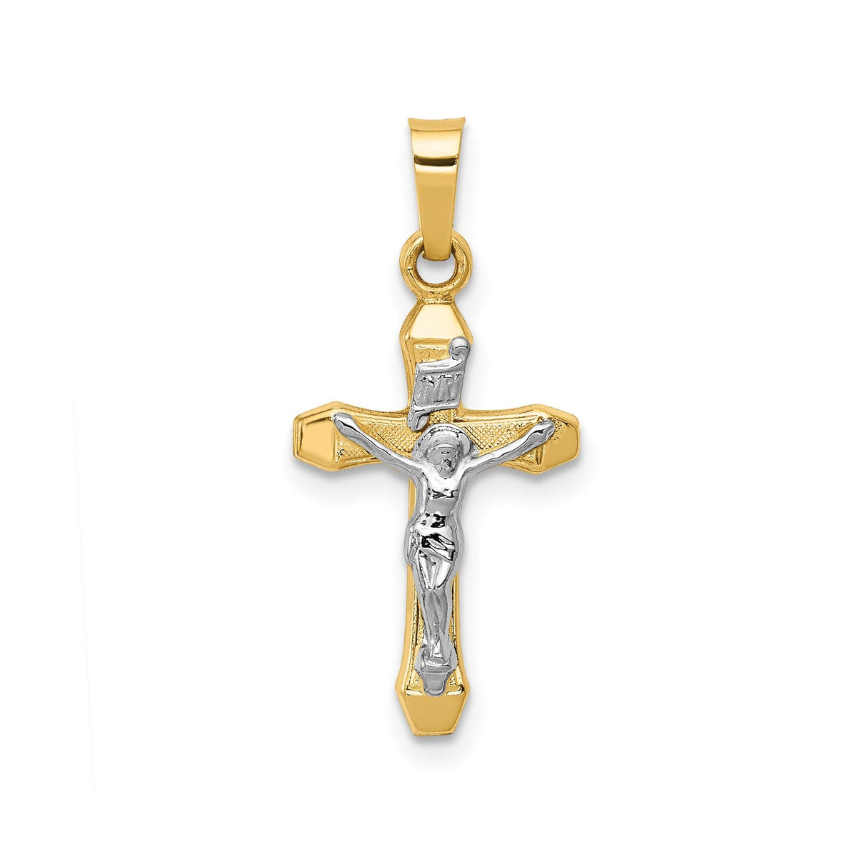 14k Multi-Tone Gold Crucifix Cross Pendant with INRI and Textured Jesus Design