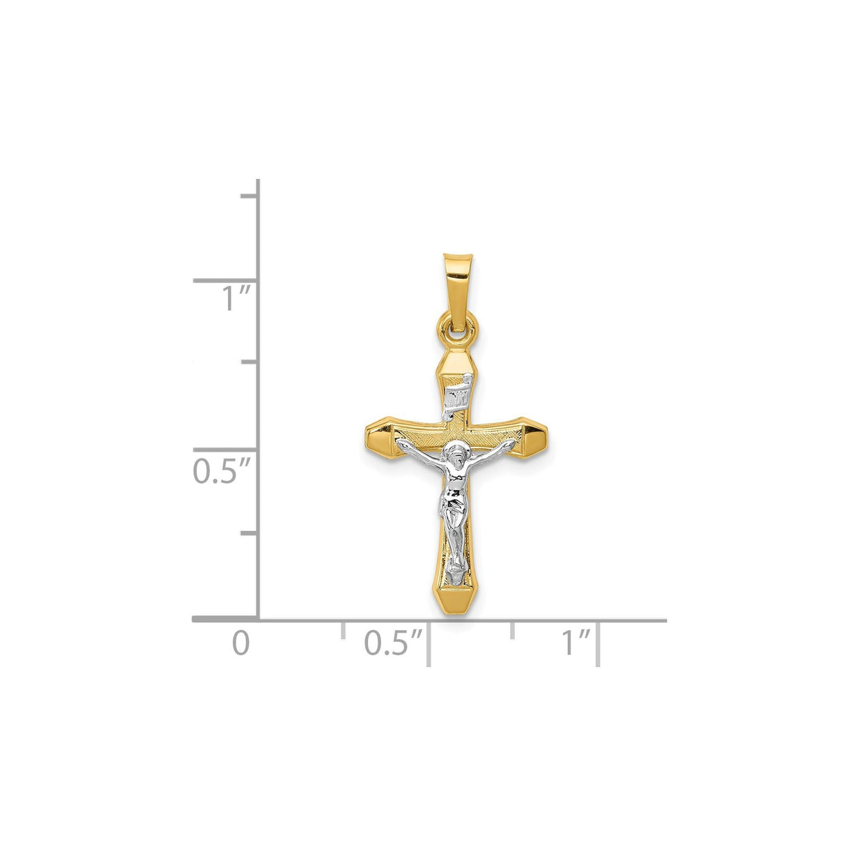 14k Two-Tone Gold Crucifix Pendant, INRI Cross with Jesus Design, Religious Charm for Men and Women