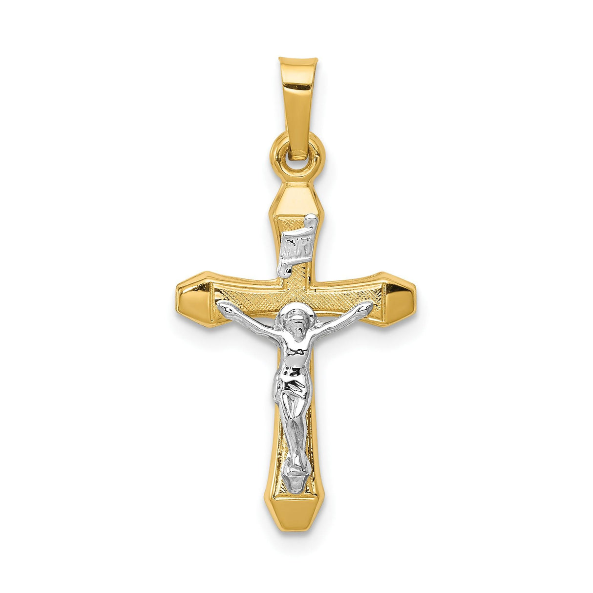 14k Two-Tone Gold Crucifix Pendant, INRI Cross with Jesus Design, Religious Charm for Men and Women