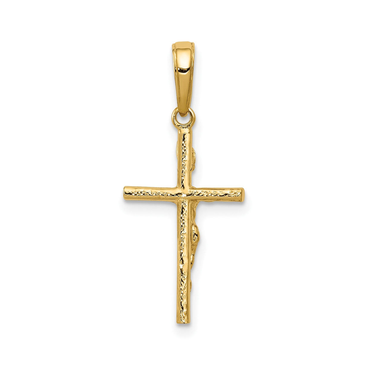 14k Yellow Gold Crucifix Pendant with Polished Jesus Figure, Religious Cross for Men and Women