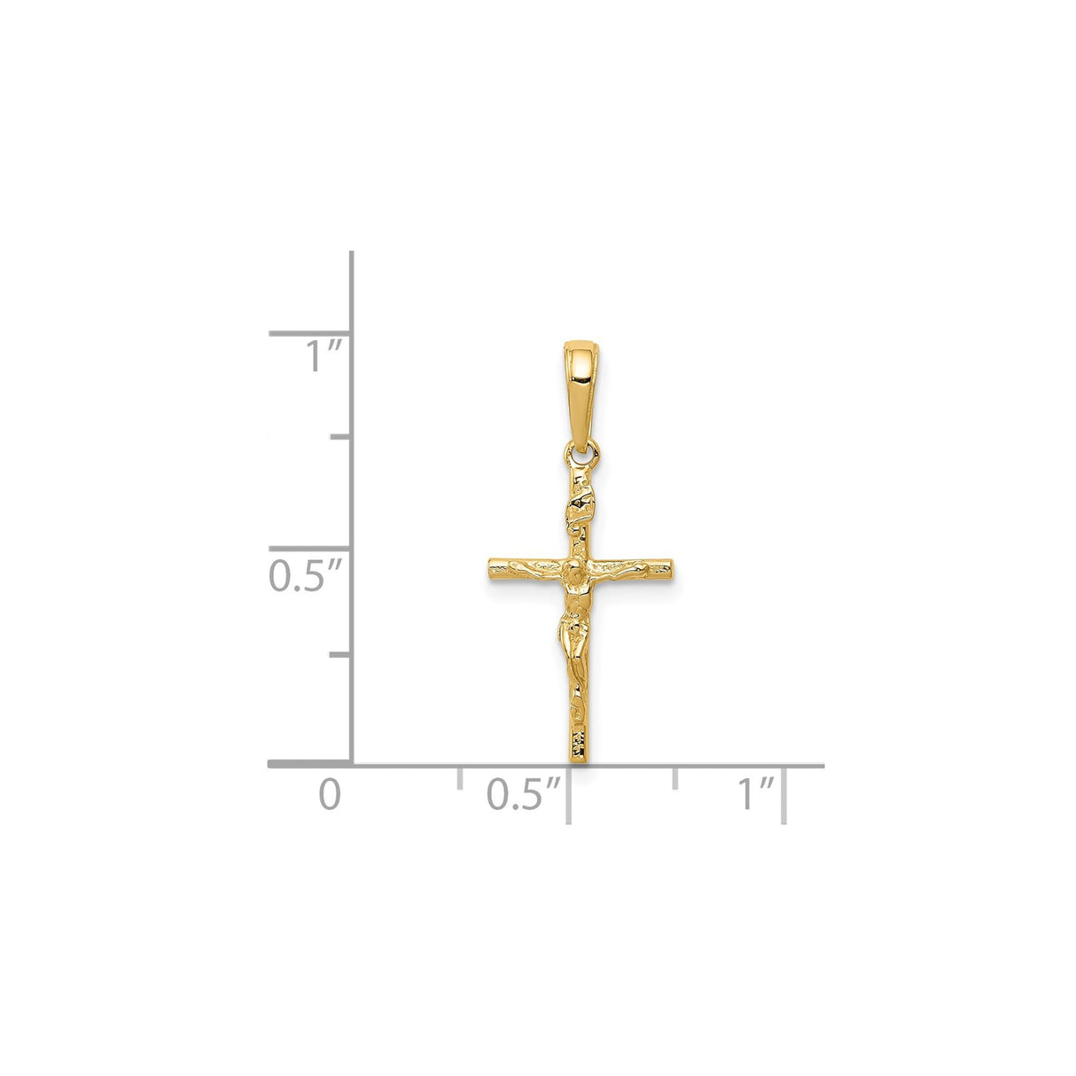 14k Yellow Gold Crucifix Pendant with Polished Jesus Figure, Religious Cross for Men and Women