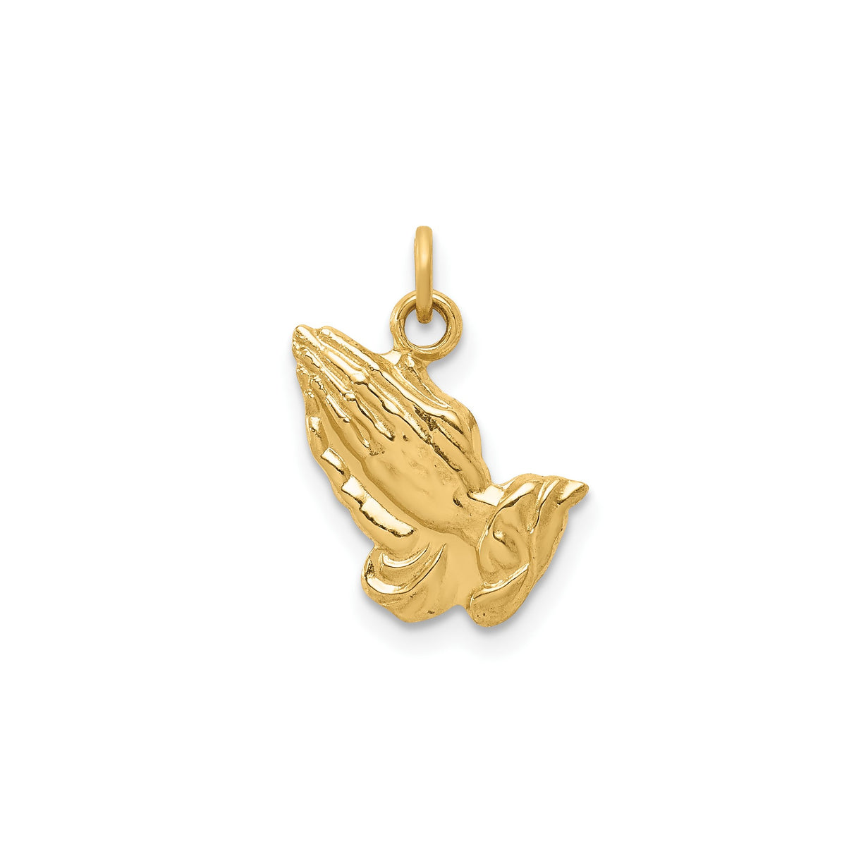 14k Yellow Gold Praying Hands Pendant, Religious Christian Charm for Men and Women