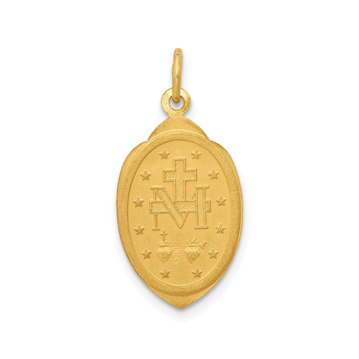 14k Yellow Gold Miraculous Medal Pendant with Virgin Mary Inscription, Catholic Religious Charm