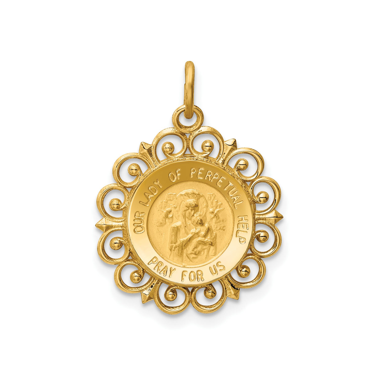 14k Yellow Gold Our Lady of Perpetual Help Virgin Mary Pendant, Catholic Medal for Women