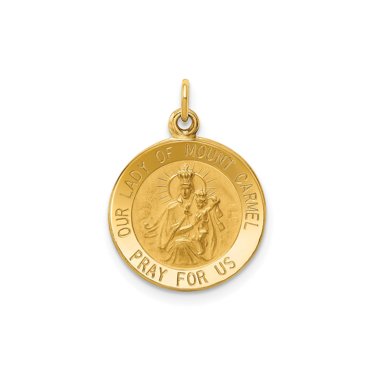 14k Yellow Gold Our Lady of Mount Carmel Medal Pendant with Virgin Mary and Jesus