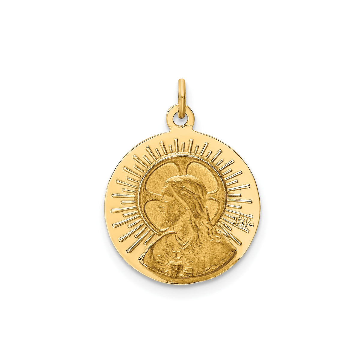 14k Yellow Gold Black Madonna Pendant, Polish Czestochowa Medal with Matka Boska Text