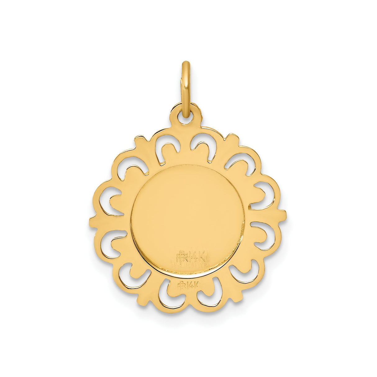 14k Yellow Gold Pendant, Infant of Prague Medal with Pray for Us Engraving, Religious Charm