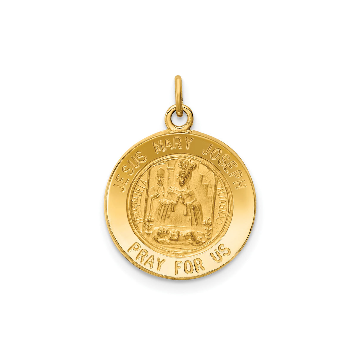 14k Yellow Gold Holy Family Pendant with Jesus Mary and Joseph Engraving, Catholic Medallion
