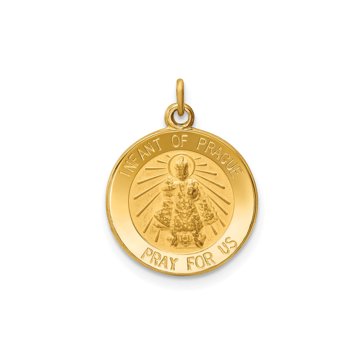 14k Yellow Gold Infant of Prague Medal Pendant, Religious Catholic Charm