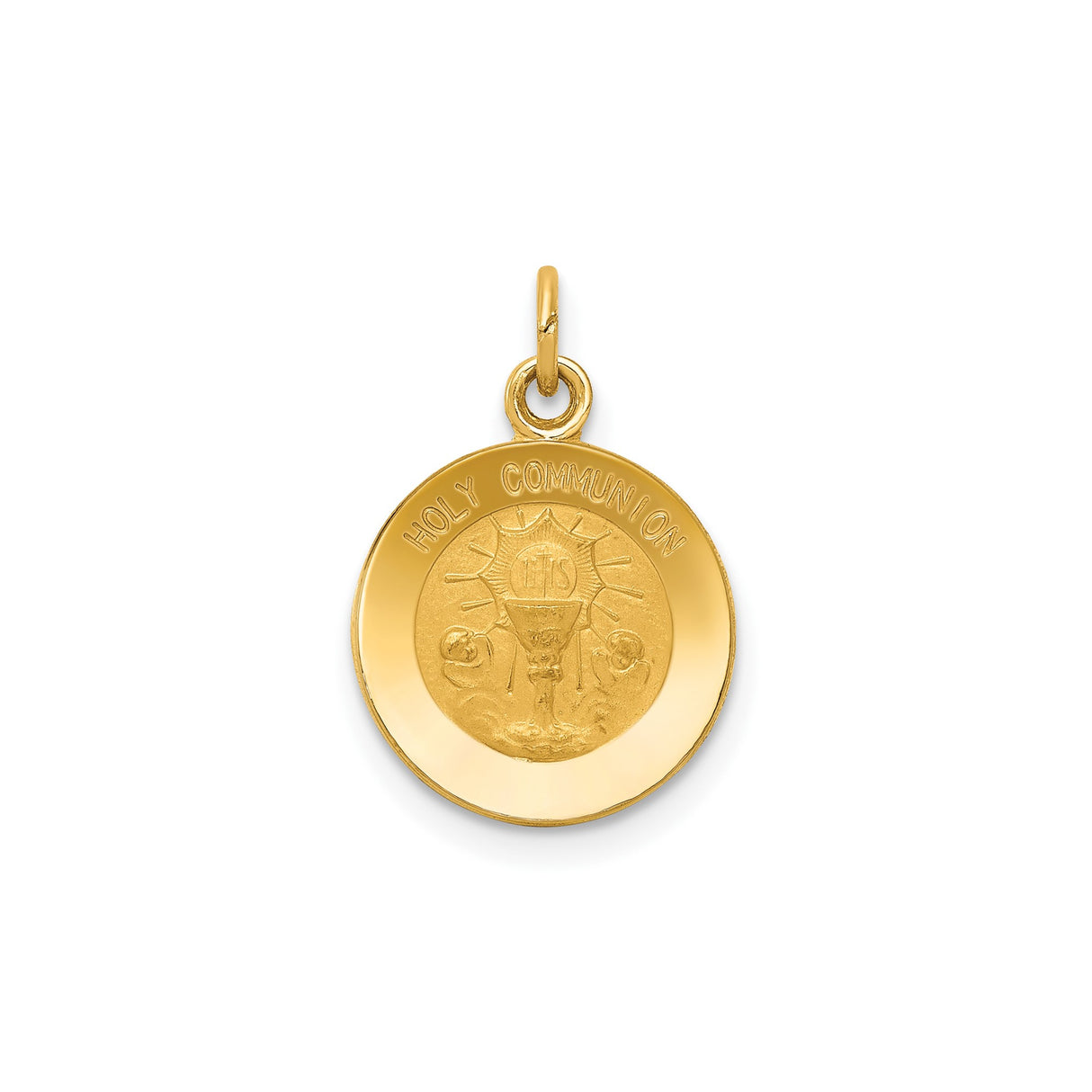 14k Yellow Gold Holy Communion Pendant with Chalice and IHS Symbol, Catholic Medallion Charm