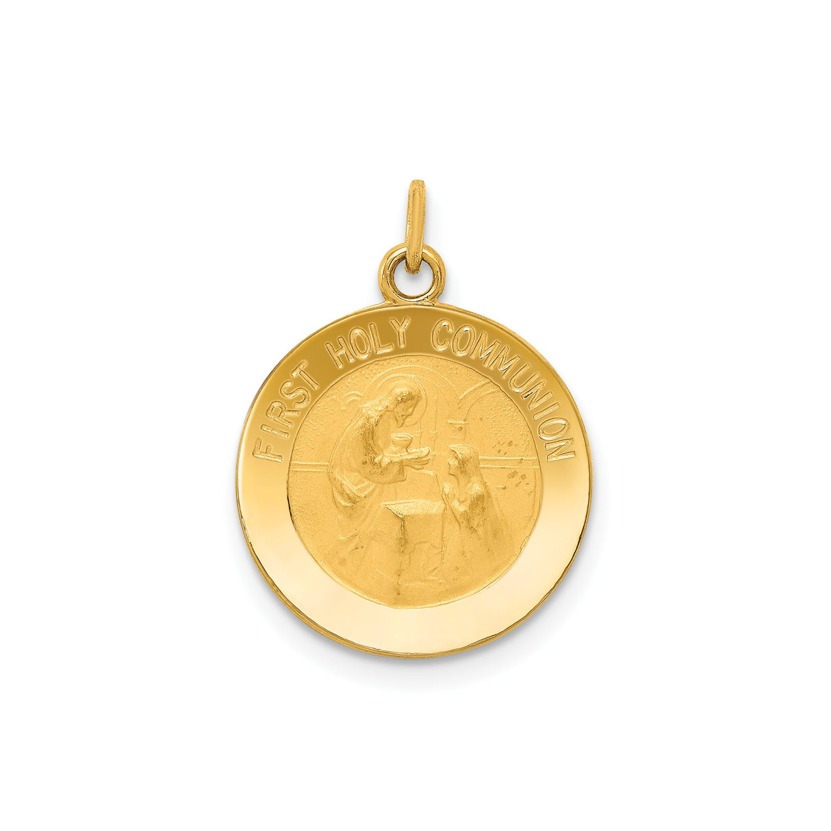 14k Yellow Gold First Holy Communion Pendant with Eucharist Scene, Religious Medal