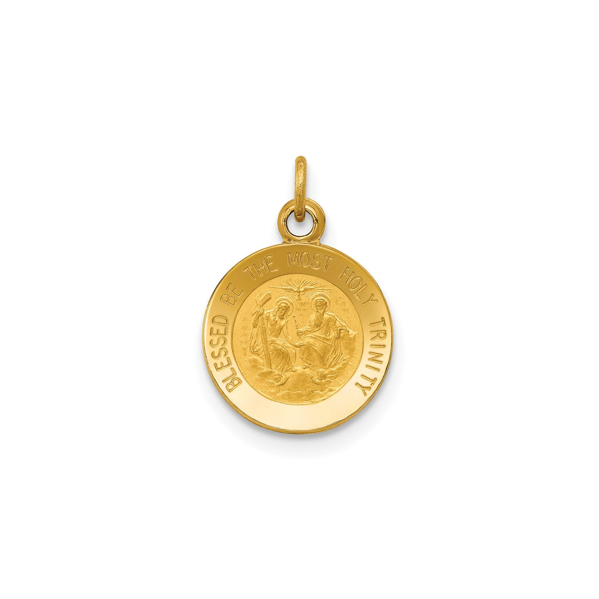 14k Yellow Gold Holy Trinity Pendant, Catholic Religious Medal, Christian Devotional Jewelry
