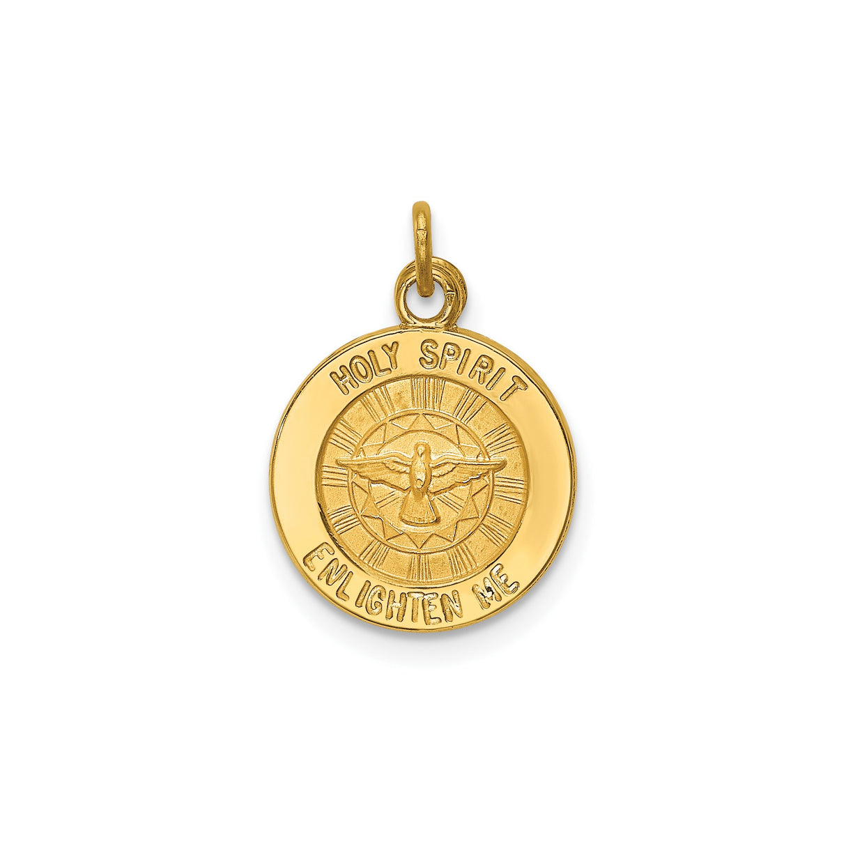 14k Yellow Gold Holy Spirit Pendant with Dove and Light Rays, Catholic Religious Medal