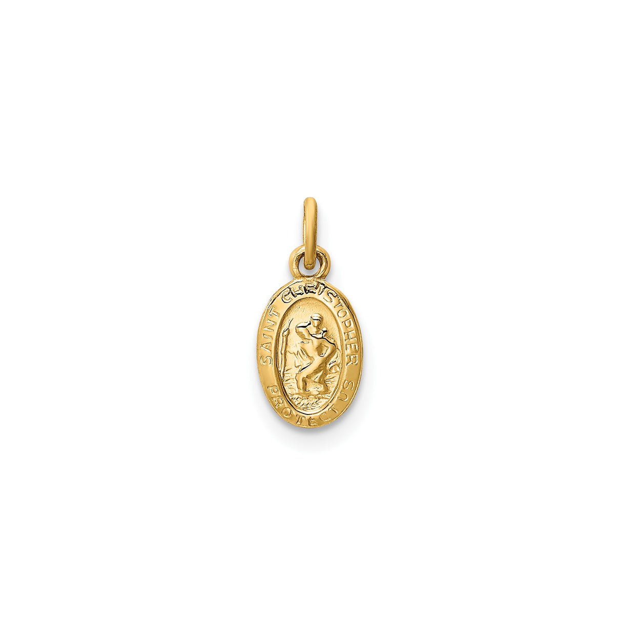 14k Yellow Gold Saint Christopher Oval Pendant with Polished Beveled Edge