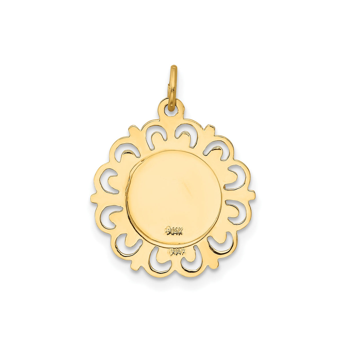 14k Yellow Gold Saint Christopher Pendant with Ornate Scroll Border