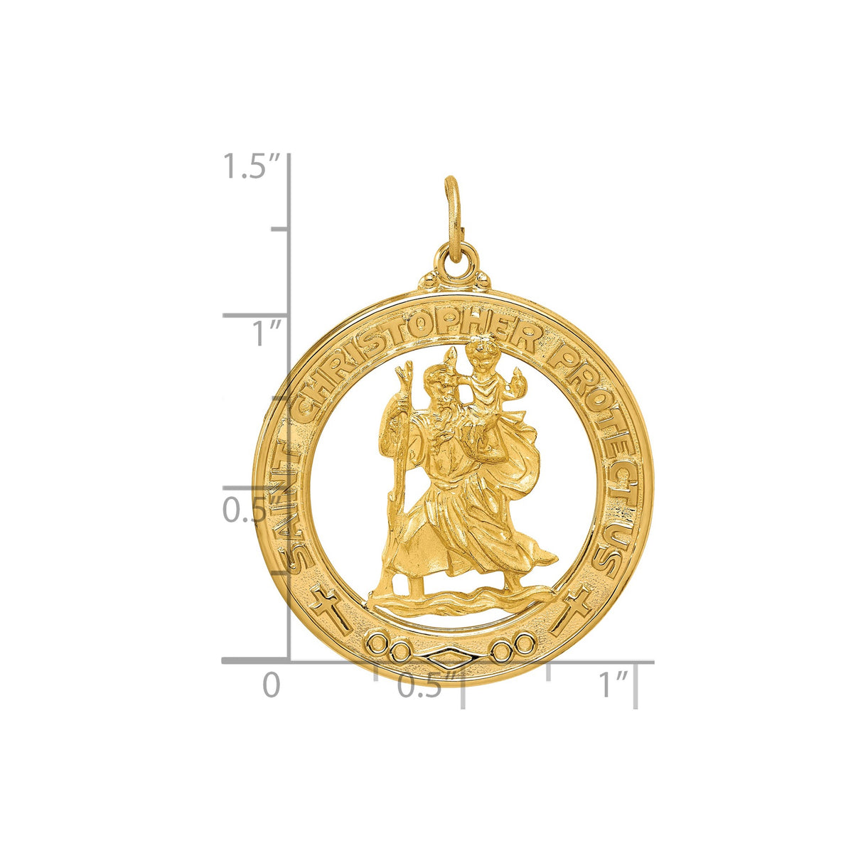 14k Yellow Gold Saint Christopher Medal Pendant with Polished Open Medallion Religious Charm