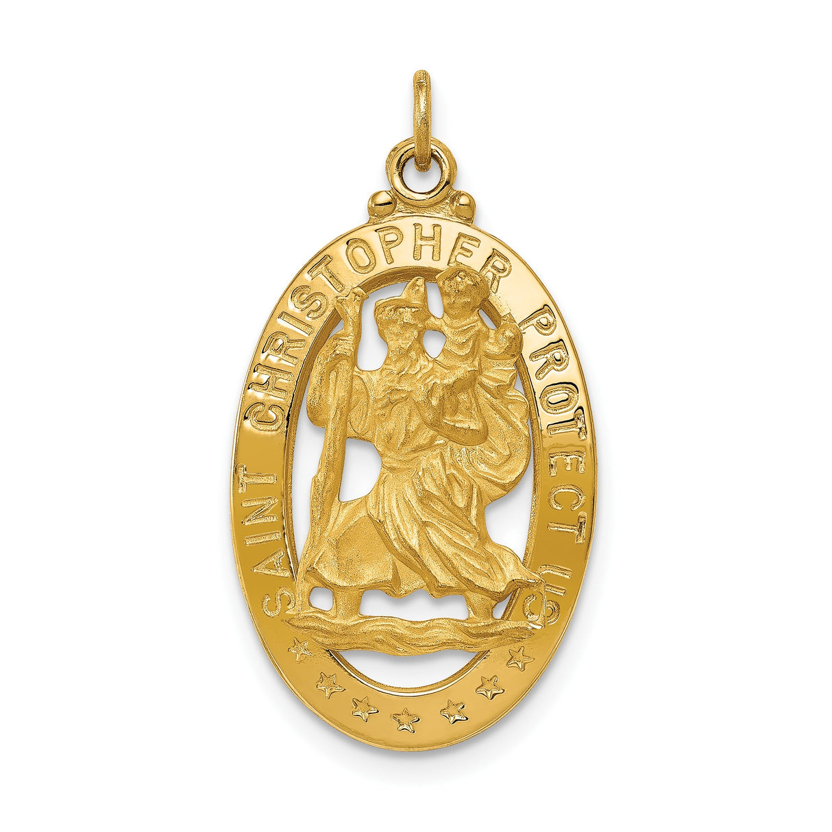 14k Yellow Gold Saint Christopher Oval Medal Pendant, Catholic Patron Charm for Protection and Travel